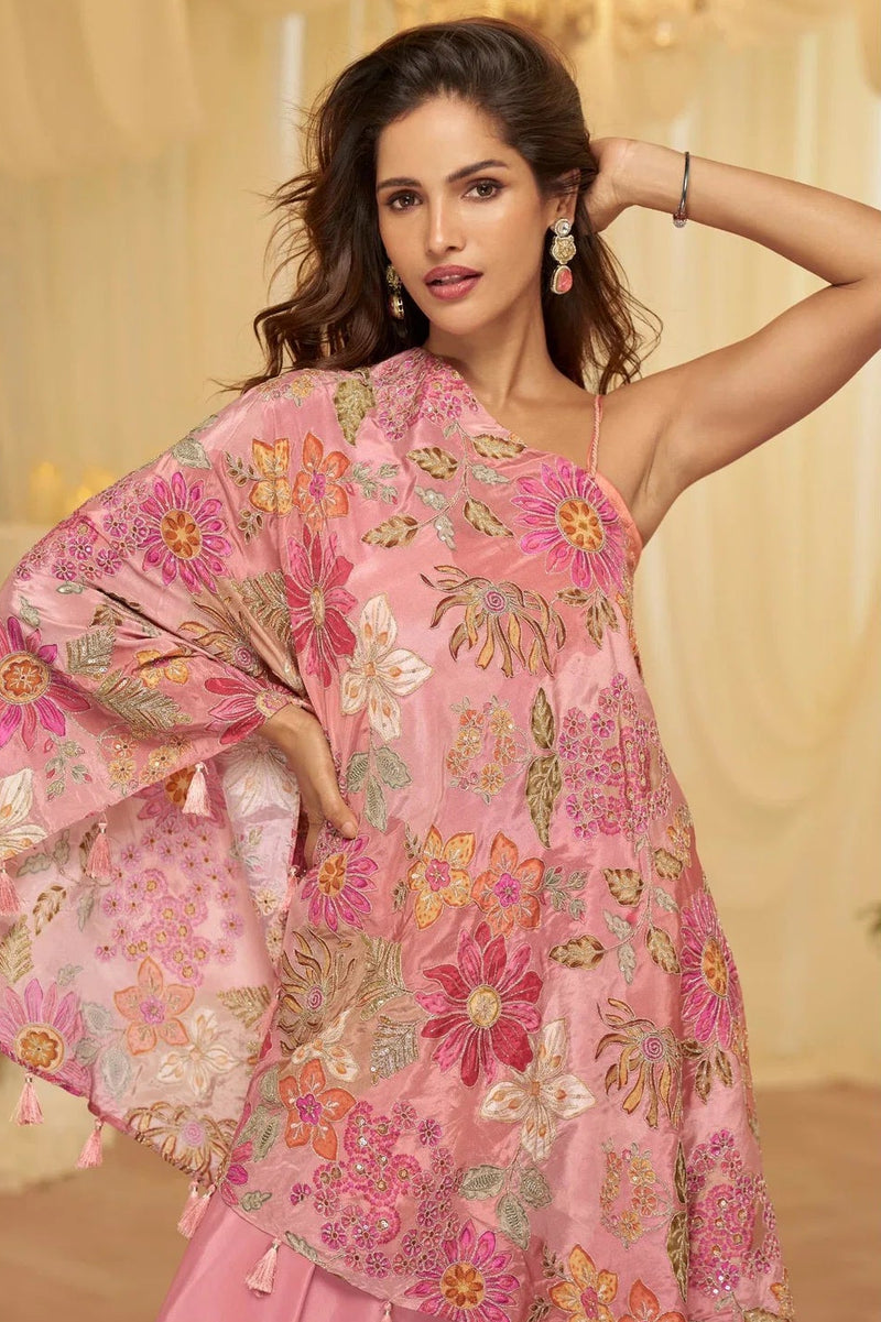 Blush Bloom Embroidered Viscose Crepe Palazzo Set