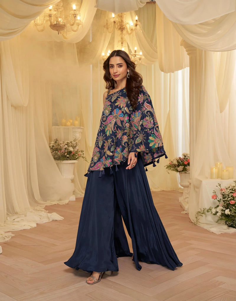 Blush Bloom Embroidered Viscose Crepe Palazzo Set