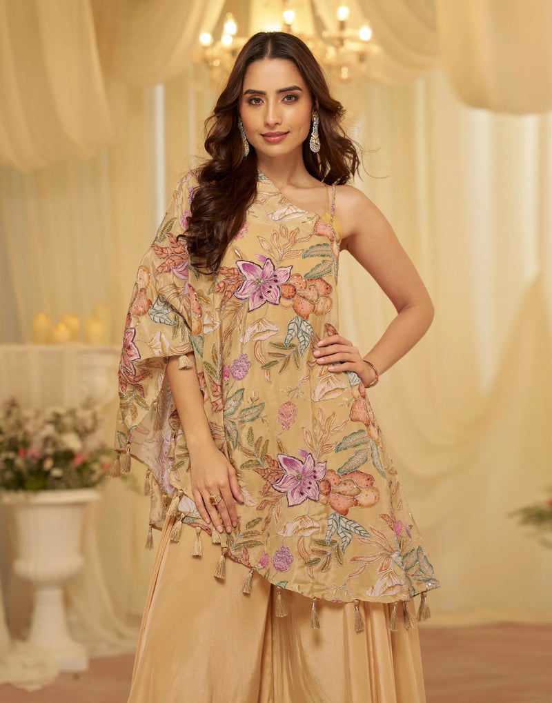 Blush Bloom Embroidered Viscose Crepe Palazzo Set