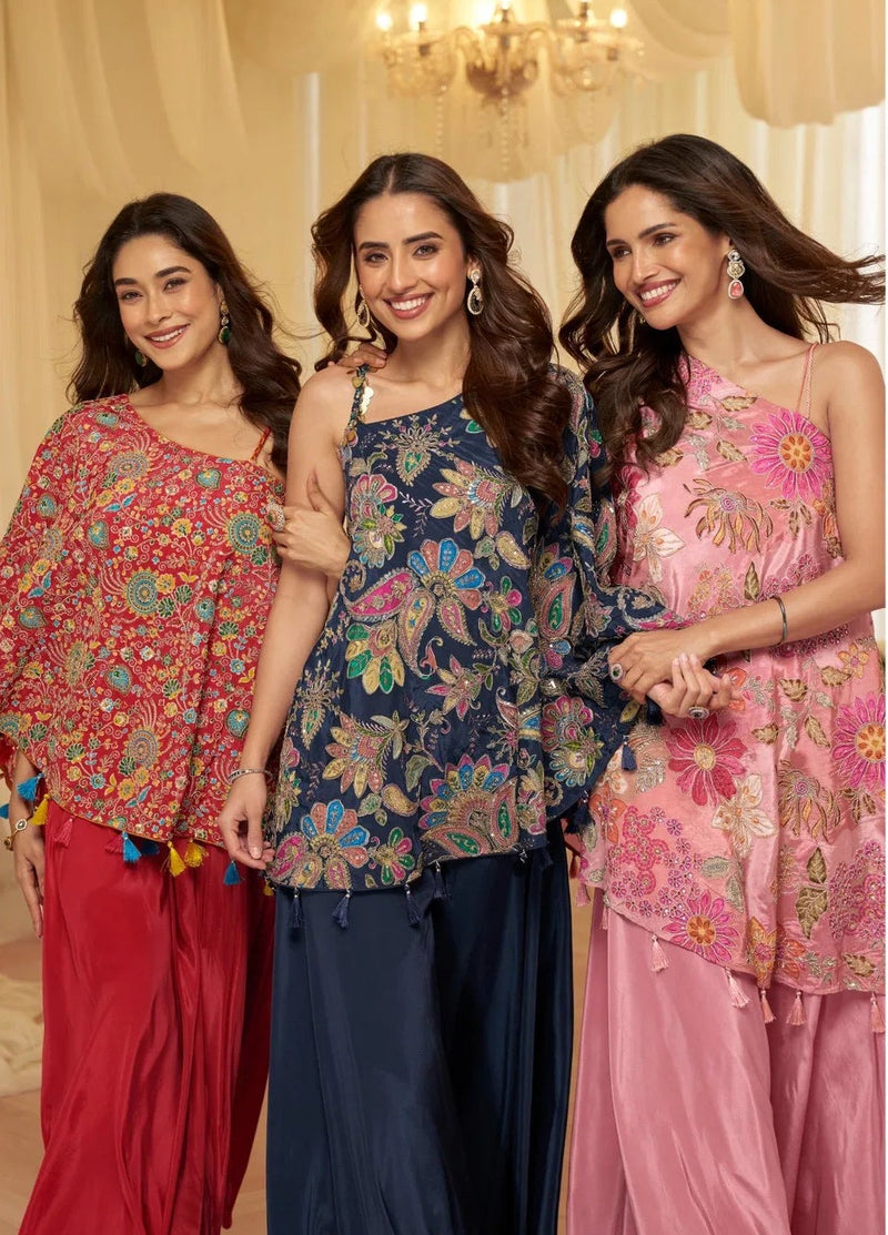 Blush Bloom Embroidered Viscose Crepe Palazzo Set