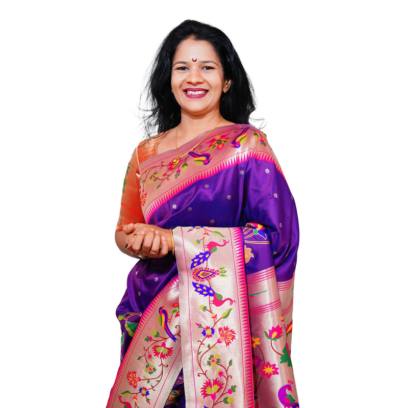 Mayurika Pure Silk Paithani Saree with Royal Floral Bird Pallu