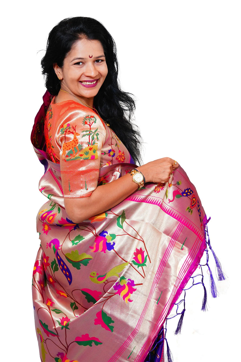 Mayurika Pure Silk Paithani Saree with Royal Floral Bird Pallu