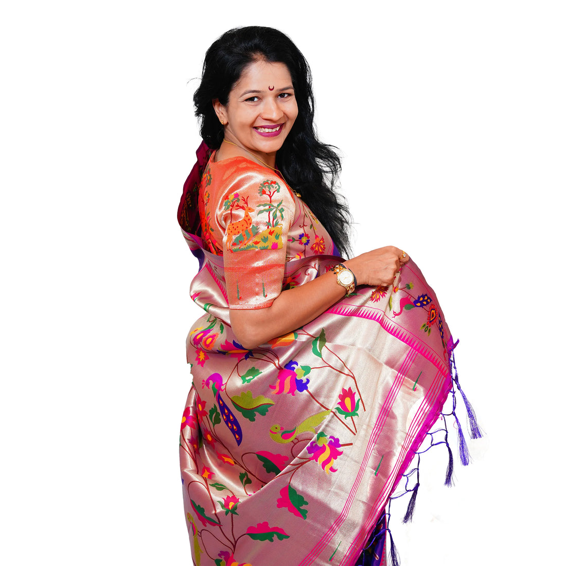 Mayurika Pure Silk Paithani Saree with Royal Floral Bird Pallu