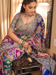 Premium Multicolor Chinon Saree with Heavy Mirror & Sequin Handwork Stitched Blouse - By Reet Lifestyle