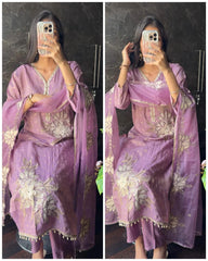 Lavender Tissue Shimmer Hand-Embroidered Suit