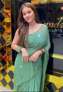 Bandhej Pure Chiffon Mirror & Katdana Handcrafted Saree