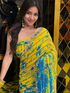 Premium Bandhej Handwork Pure Chiffon Saree