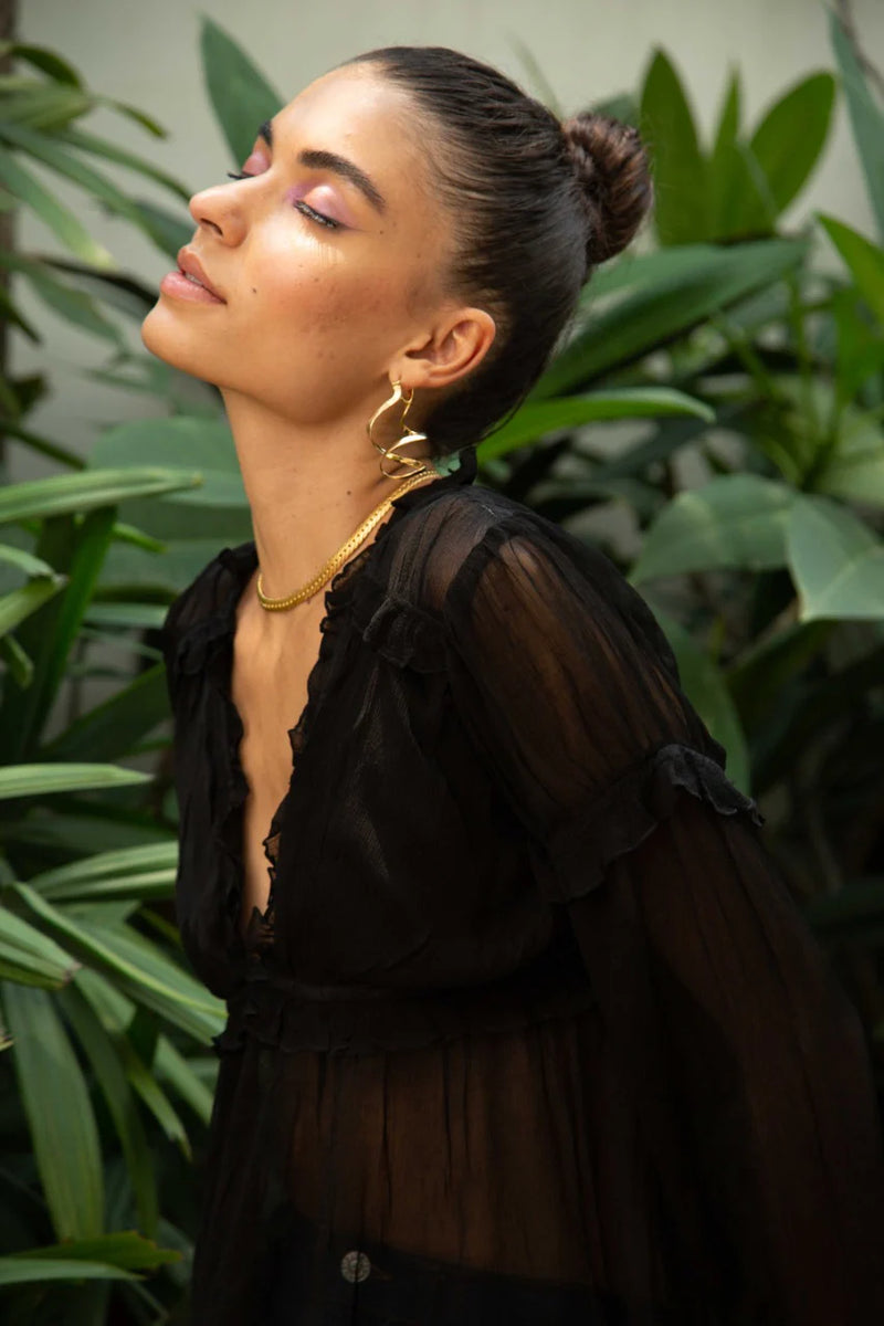 Flowy black top with ruffles
