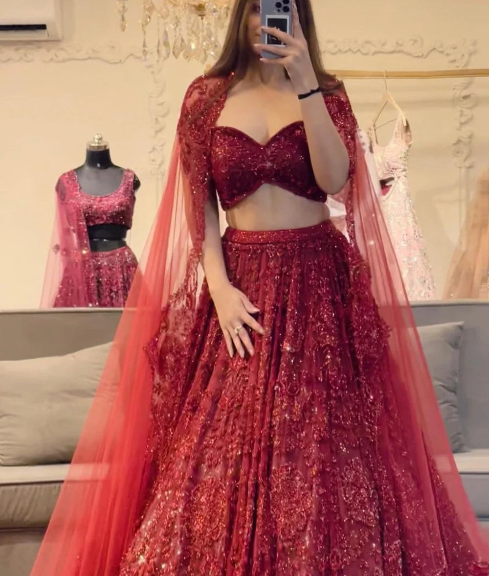 Royal Ruby Red Embroidered Designer Lehenga Choli