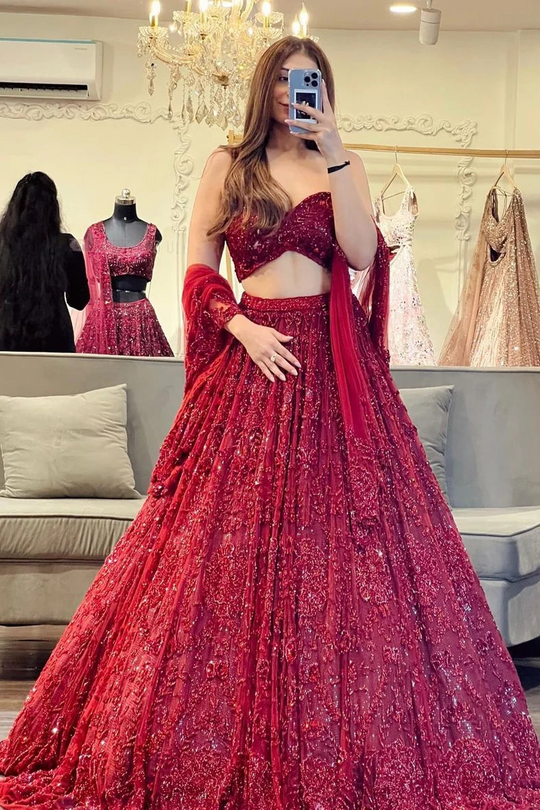 Royal Ruby Red Embroidered Designer Lehenga Choli