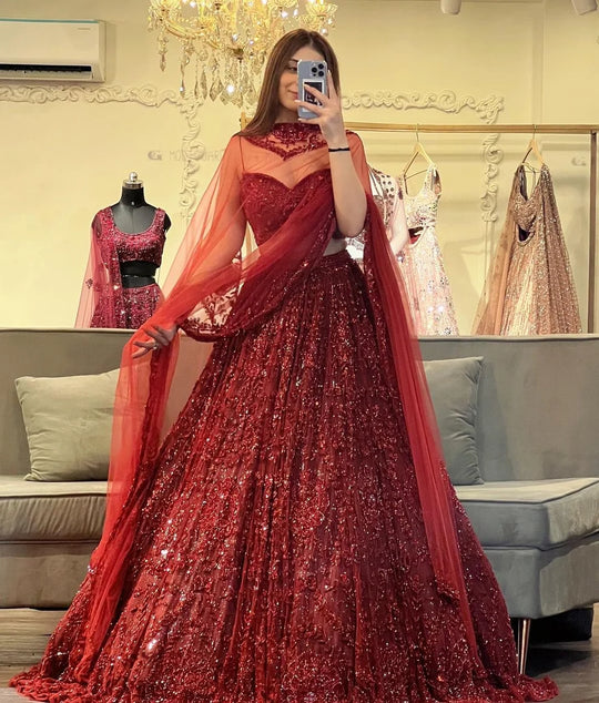 Royal Ruby Red Embroidered Designer Lehenga Choli