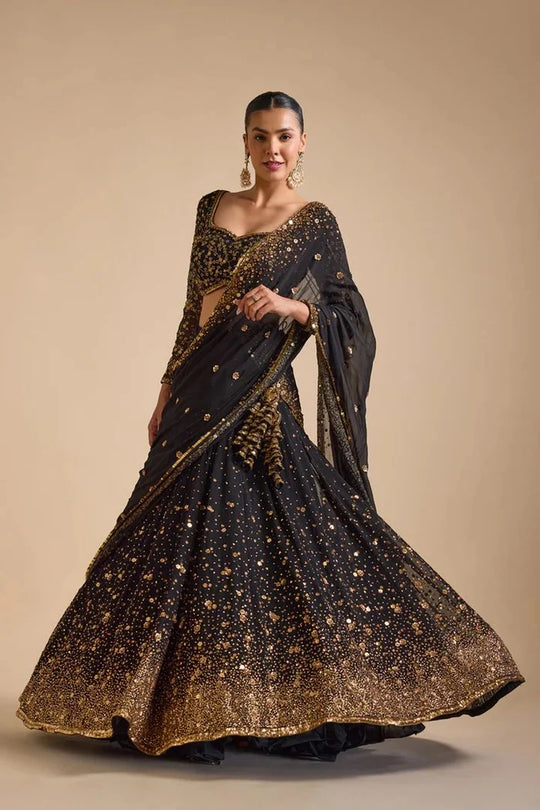 Celestial Charm Black & Gold Embroidered Designer Lehenga Set