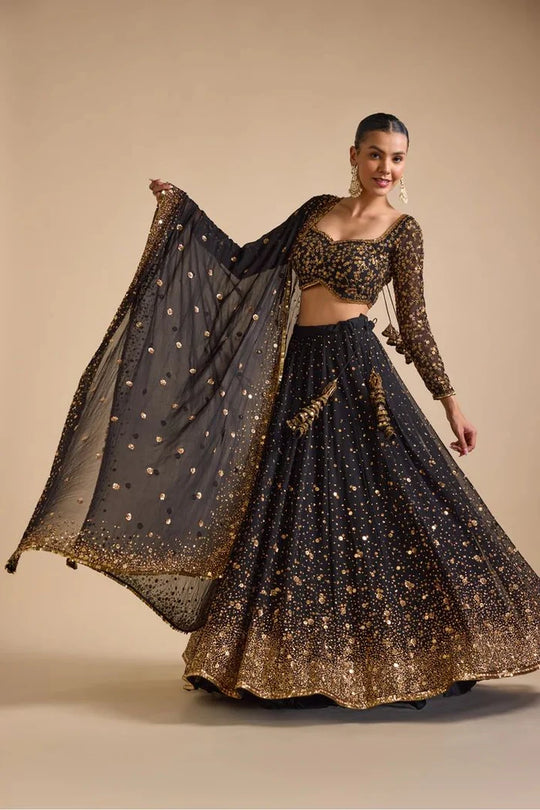 Celestial Charm Black & Gold Embroidered Designer Lehenga Set