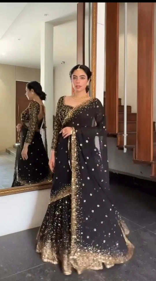 Celestial Charm Black & Gold Embroidered Designer Lehenga Set