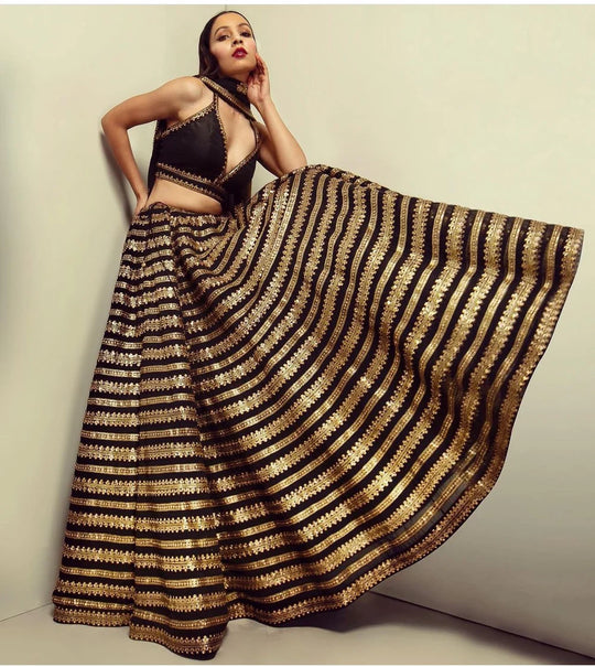 Black Gold Majesty Embroidered Designer Lehenga Set