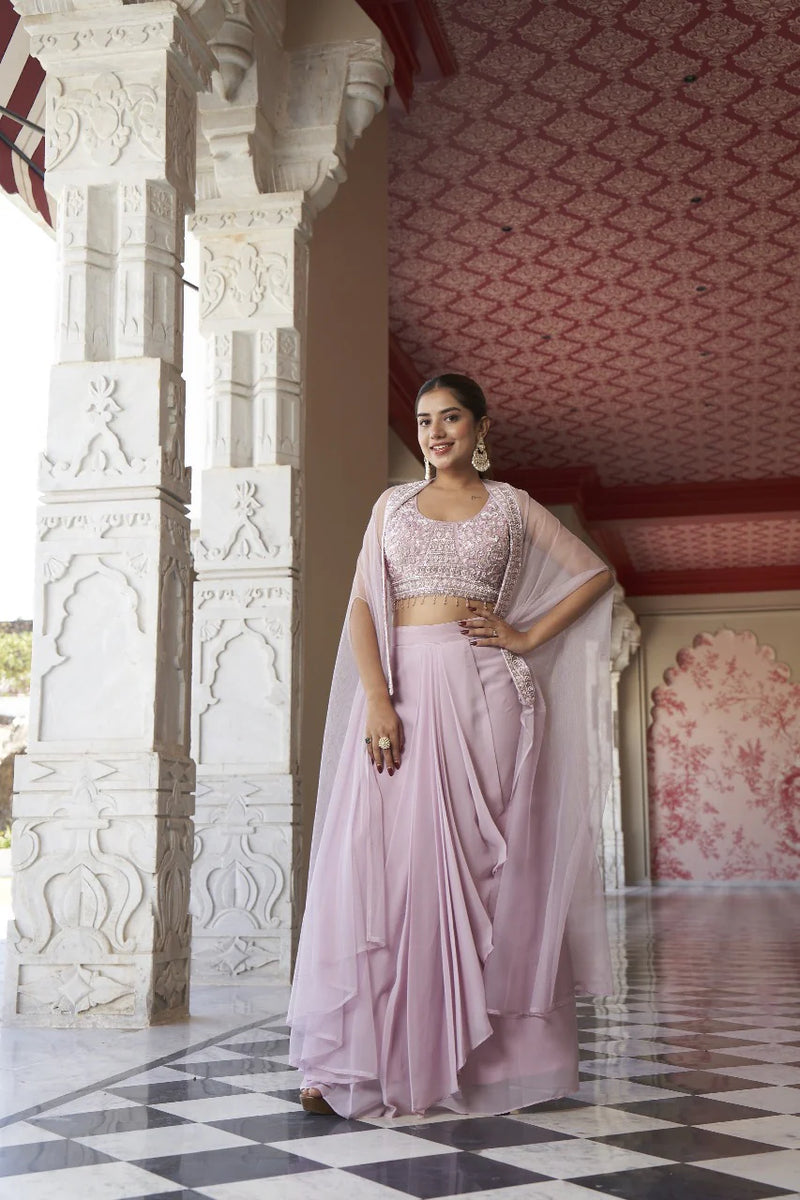 Pink Viscose Moti Handwork Set