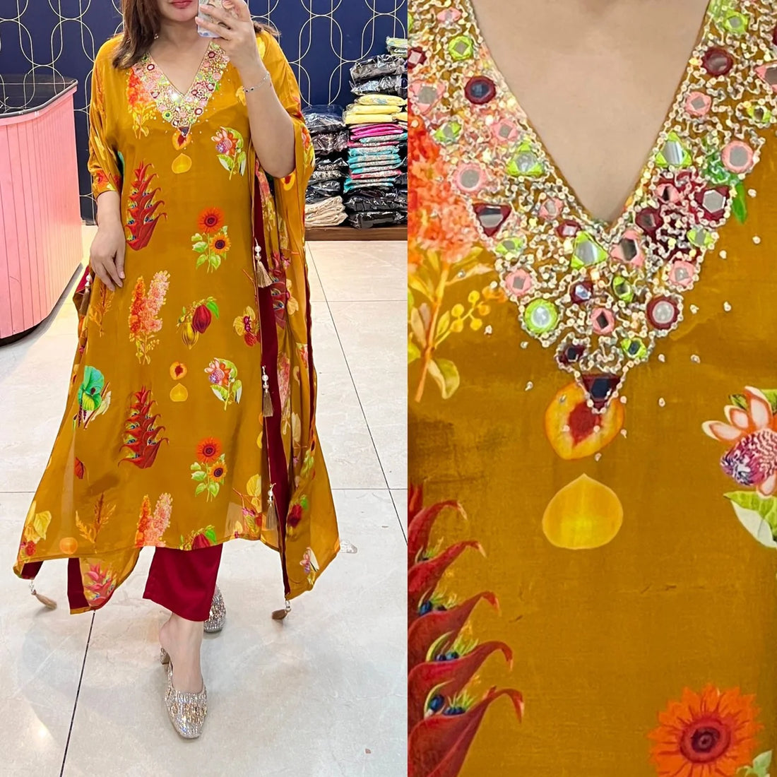Sunlit Bloom Digital Printed Kaftan