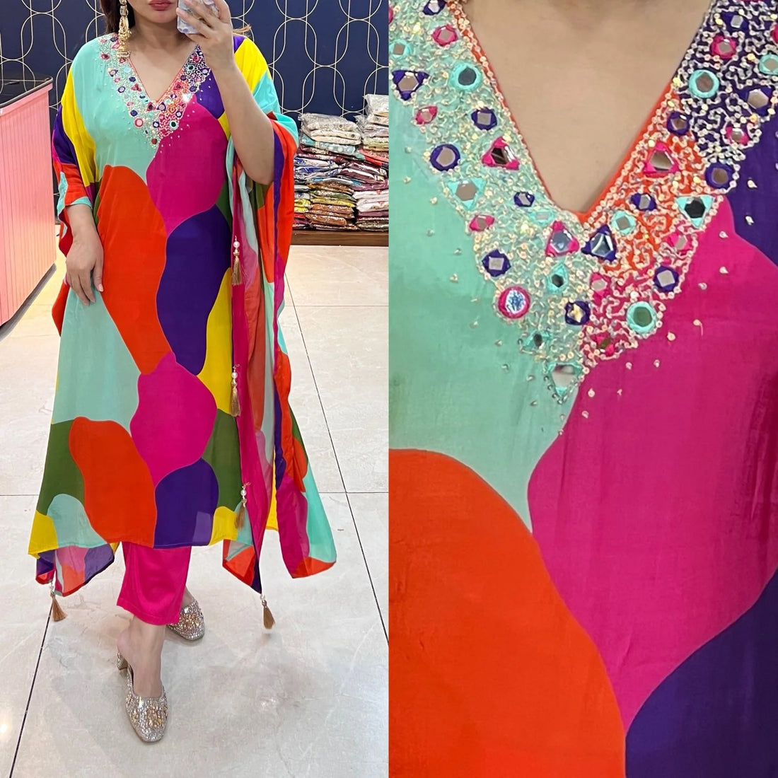 Pure Crepe Digital Printed Kaftan Set