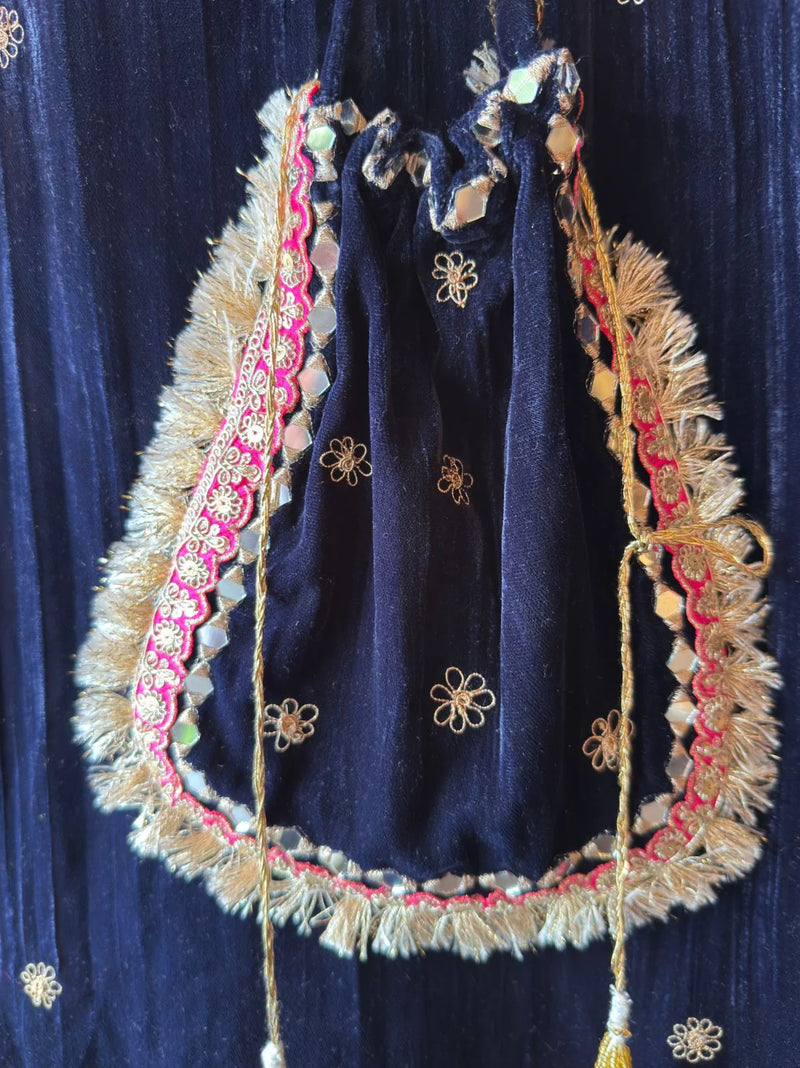 Deep Navy Blue Velvet Sharara Suit