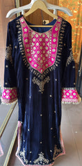 Deep Navy Blue Velvet Sharara Suit