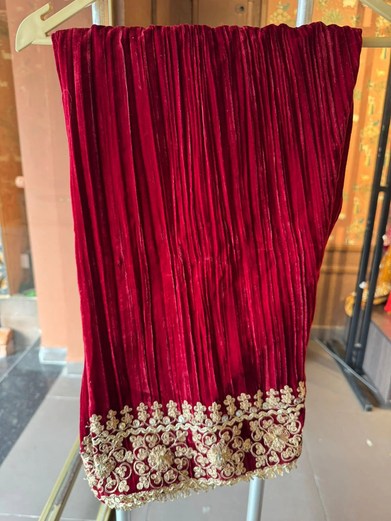 Red Velvet Heavy Embroidered Kurta