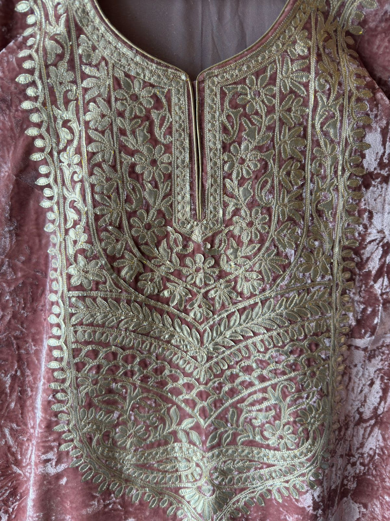 Pink Velvet Heavy Embroidered Kurta