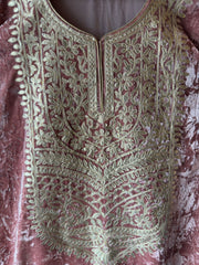 Pink Velvet Heavy Embroidered Kurta