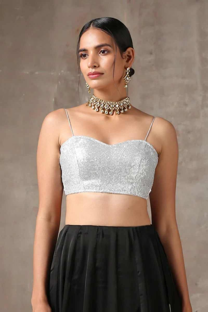 Classic Silver Spaghetti Strap Blouse Only Perfect for All Sarees & Fusion Wear