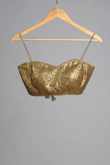 Golden Sequin Spaghetti Strap Blouse Only Party & Saree Wear