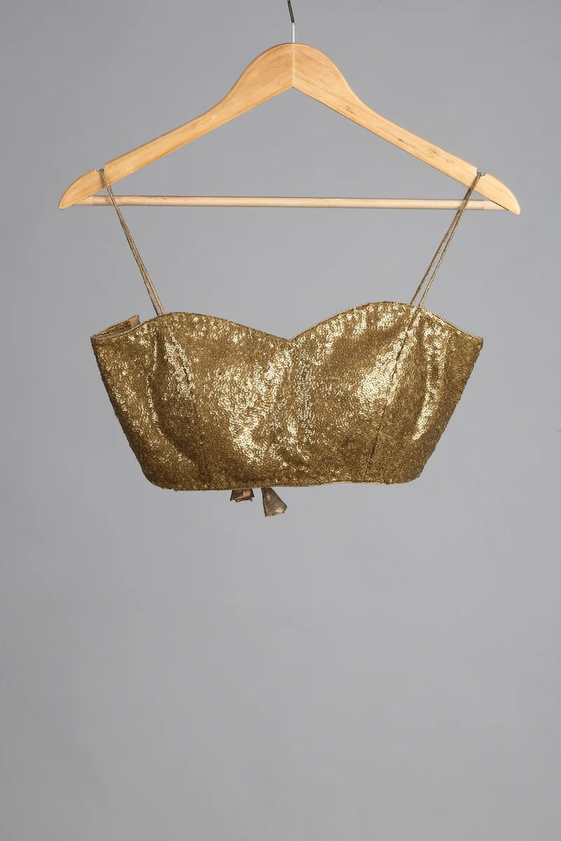 Golden Sequin Spaghetti Strap Blouse Only Party & Saree Wear