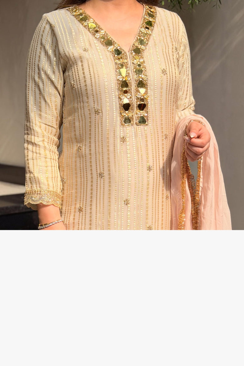 Embroidered Straight Kurta Set with Dupatta Mirror Detailing Suit Set