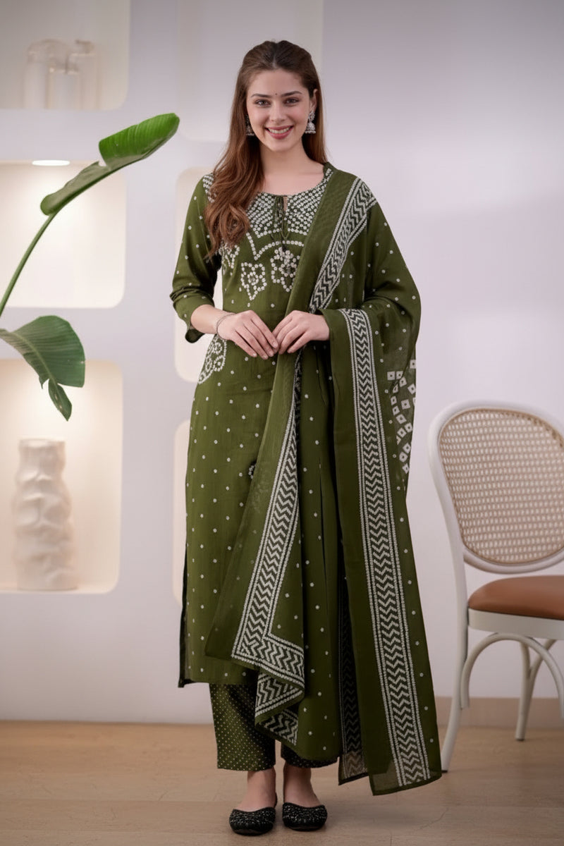 Deshi Lado Bandhej Kurta Pant Set with Dupatta