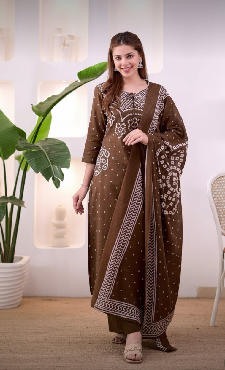 Deshi Lado Bandhej Kurta Pant Set with Dupatta