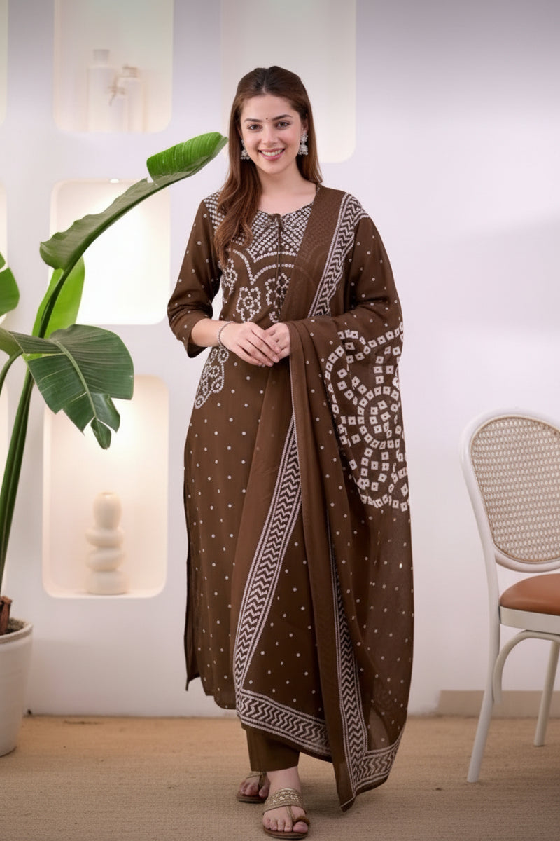 Deshi Lado Bandhej Kurta Pant Set with Dupatta