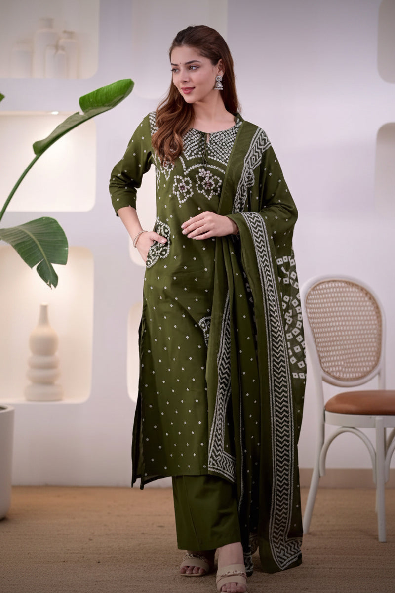 Deshi Lado Bandhej Kurta Pant Set with Dupatta