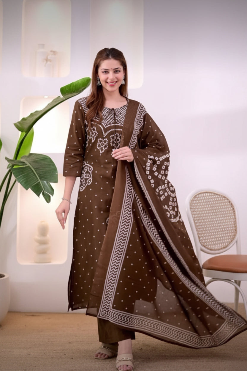 Deshi Lado Bandhej Kurta Pant Set with Dupatta