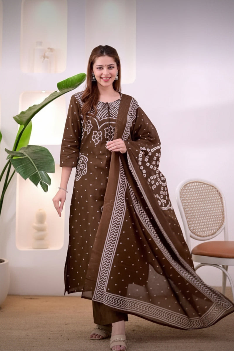 Deshi Lado Bandhej Kurta Pant Set with Dupatta