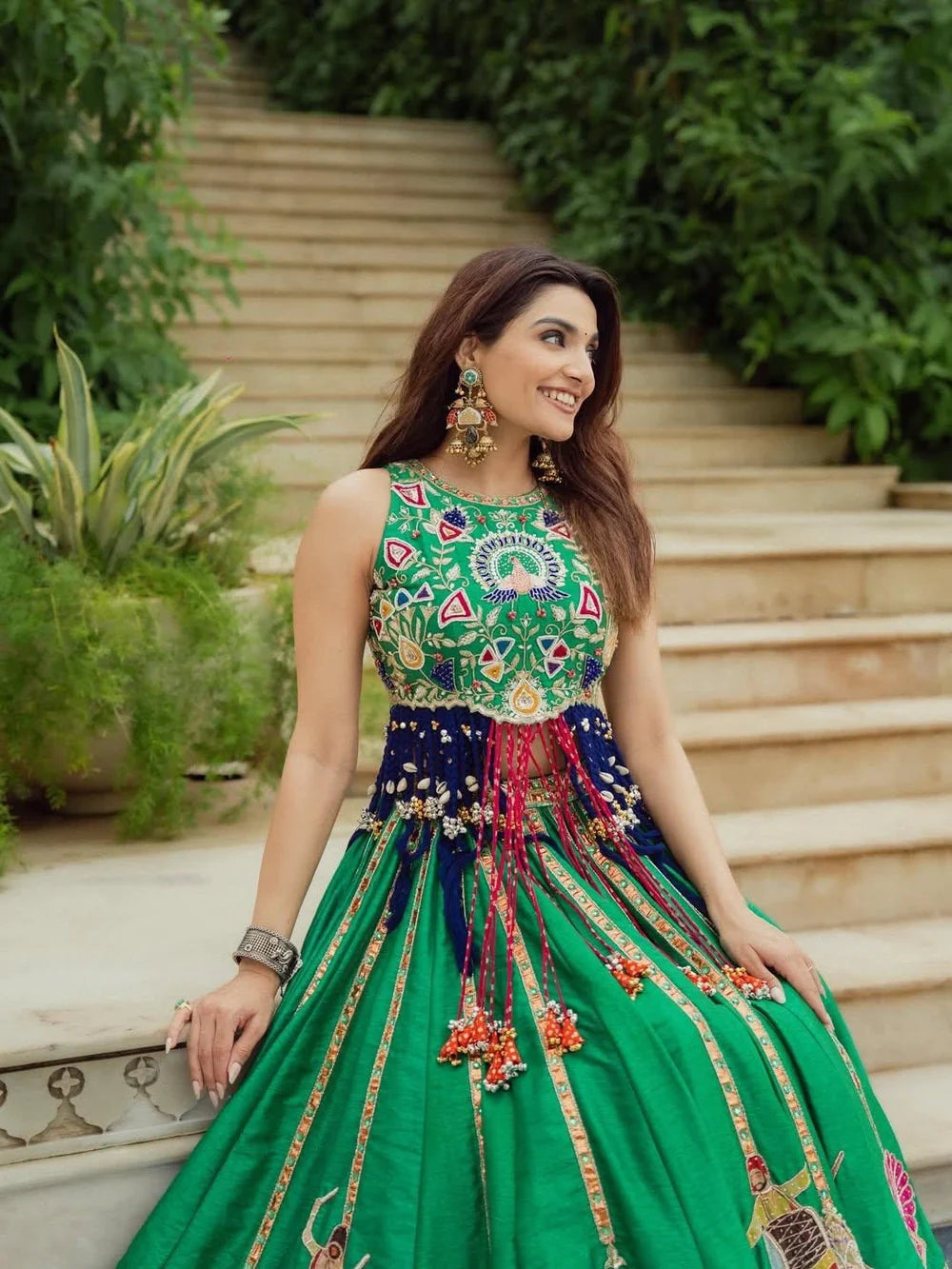 Utsav Green Digital Print Maslin Cotton Lehenga