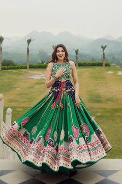 Utsav Green Digital Print Maslin Cotton Lehenga
