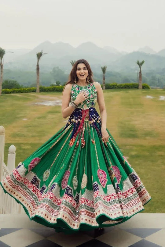 Utsav Green Digital Print Maslin Cotton Lehenga