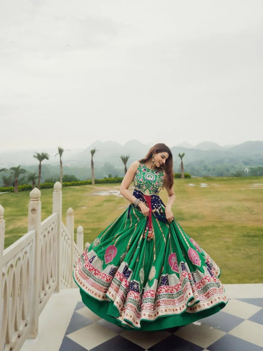 Utsav Green Digital Print Maslin Cotton Lehenga