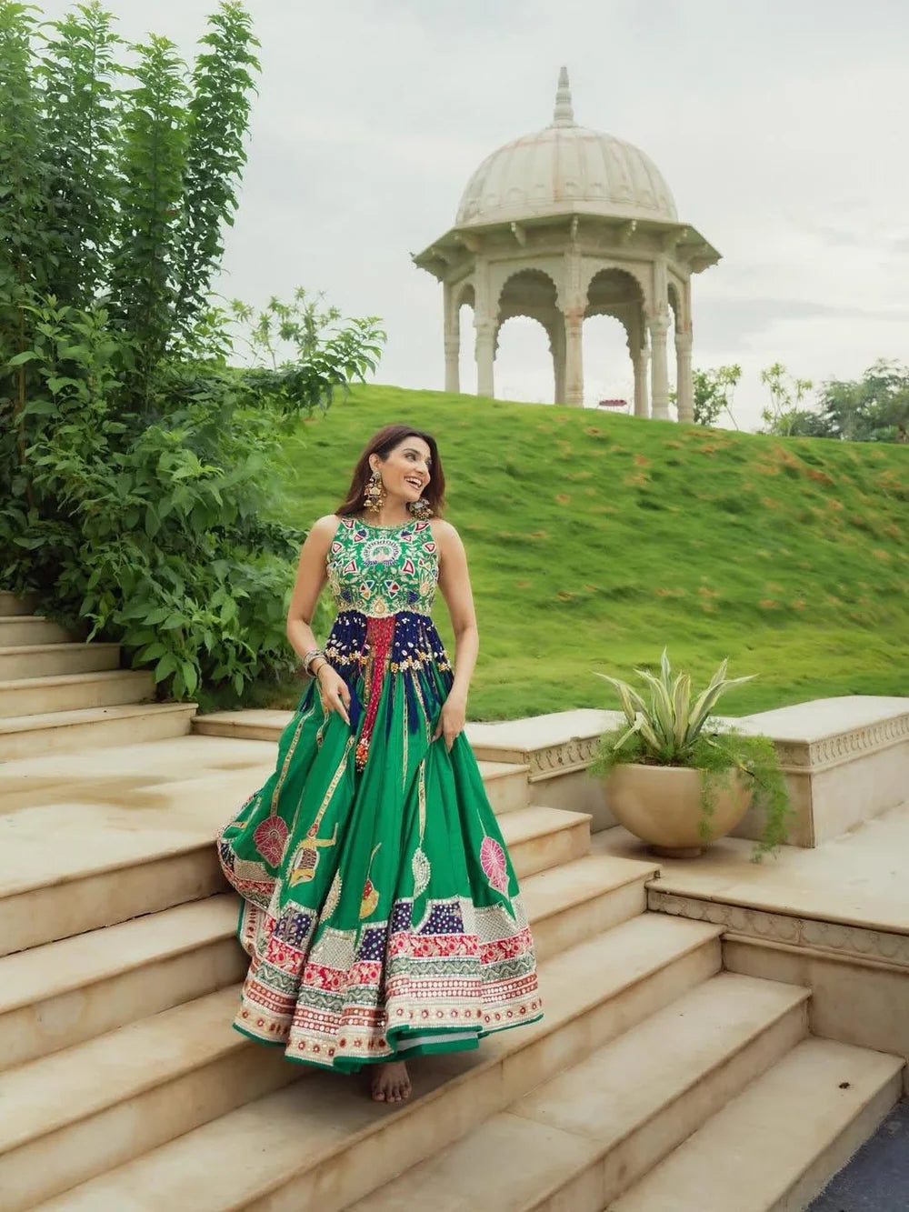 Utsav Green Digital Print Maslin Cotton Lehenga