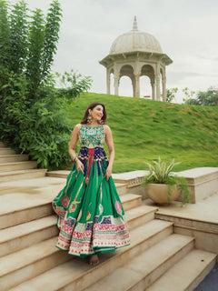 Utsav Green Digital Print Maslin Cotton Lehenga