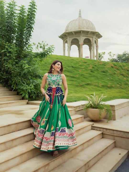 Utsav Green Digital Print Maslin Cotton Lehenga