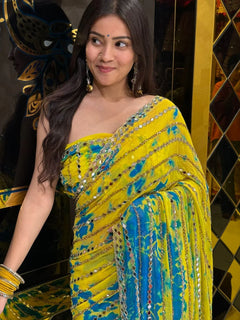 Premium Bandhej Handwork Pure Chiffon Saree