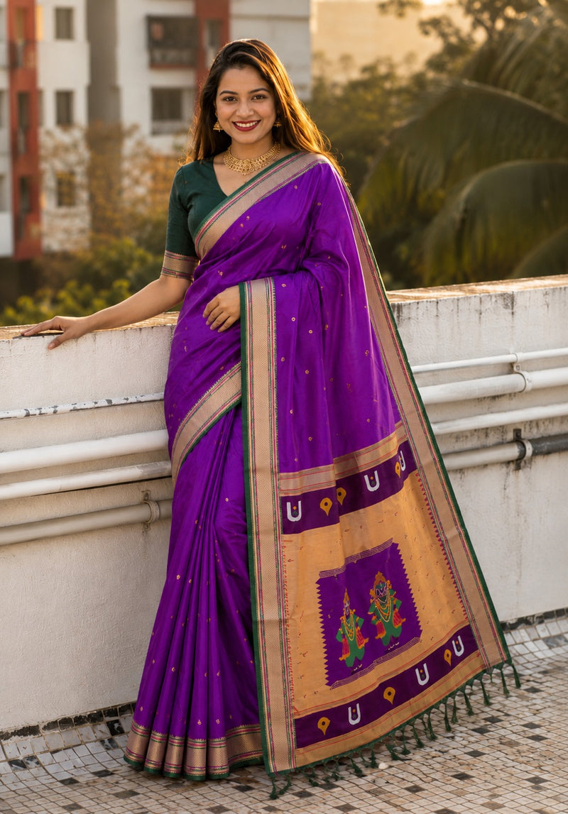 Bhakti Traditional Paithani Soft Silk Saree with Rich Vitthal Rakhumai Pallu