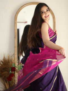 Women's Handloom-Inspired Silk Cotton Saree with Zari Border