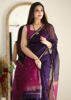 Women's Handloom-Inspired Silk Cotton Saree with Zari Border