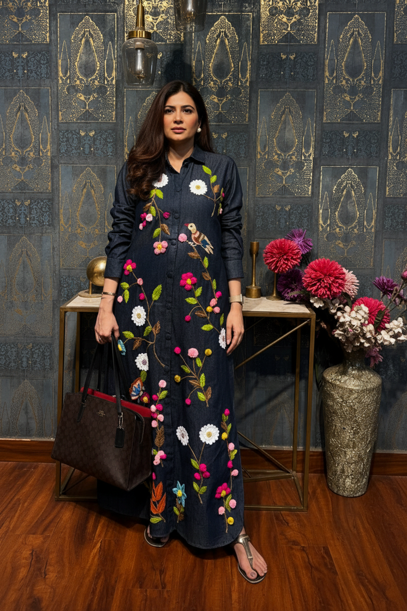 Women's Premium Embroidered Ethnic Chogha Kaftan Dress