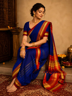 Traditional Maharashtrian 9-Yard Royal Blue Ilkal Nauvari Saree